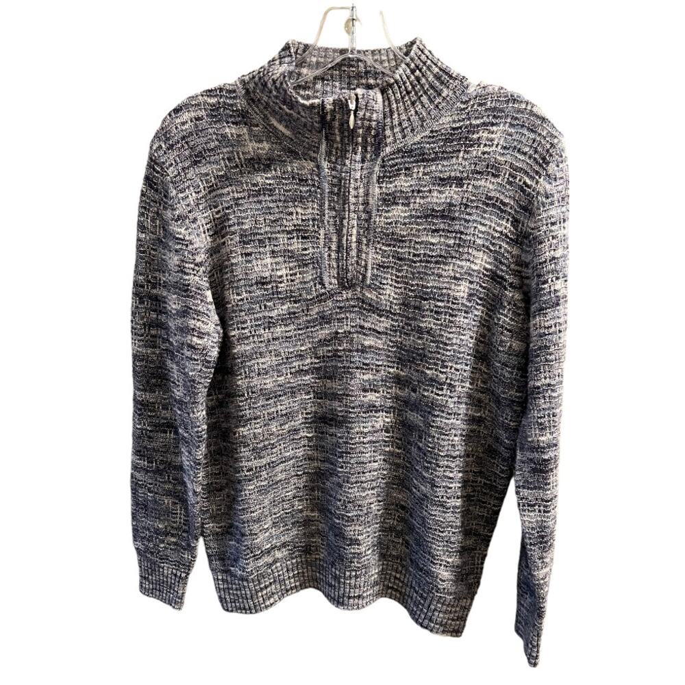 Drapes & Damons Quarter Zip Pullover Sweater Sz Mp Petite Blue White Knit Comfy - Picture 9 of 9